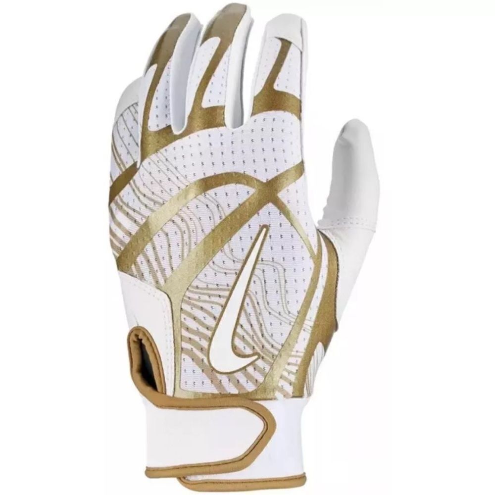 NWT Women's Nike Softball Hyperdiamond Pro Batting Gloves White Gold MEDIUM